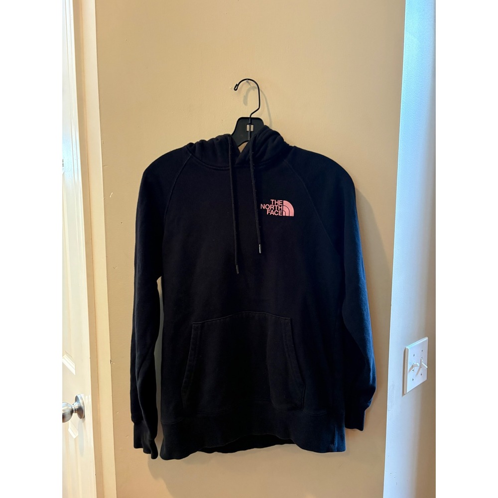 The North Face Womens Pullover Hoodie Black Pink Logo Graphic XS Regular